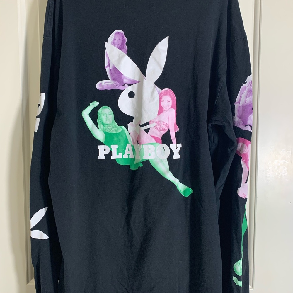PLAYBOY by PacSun Men’s Long Sleeve Tee - Black with Green and Purple Graphics